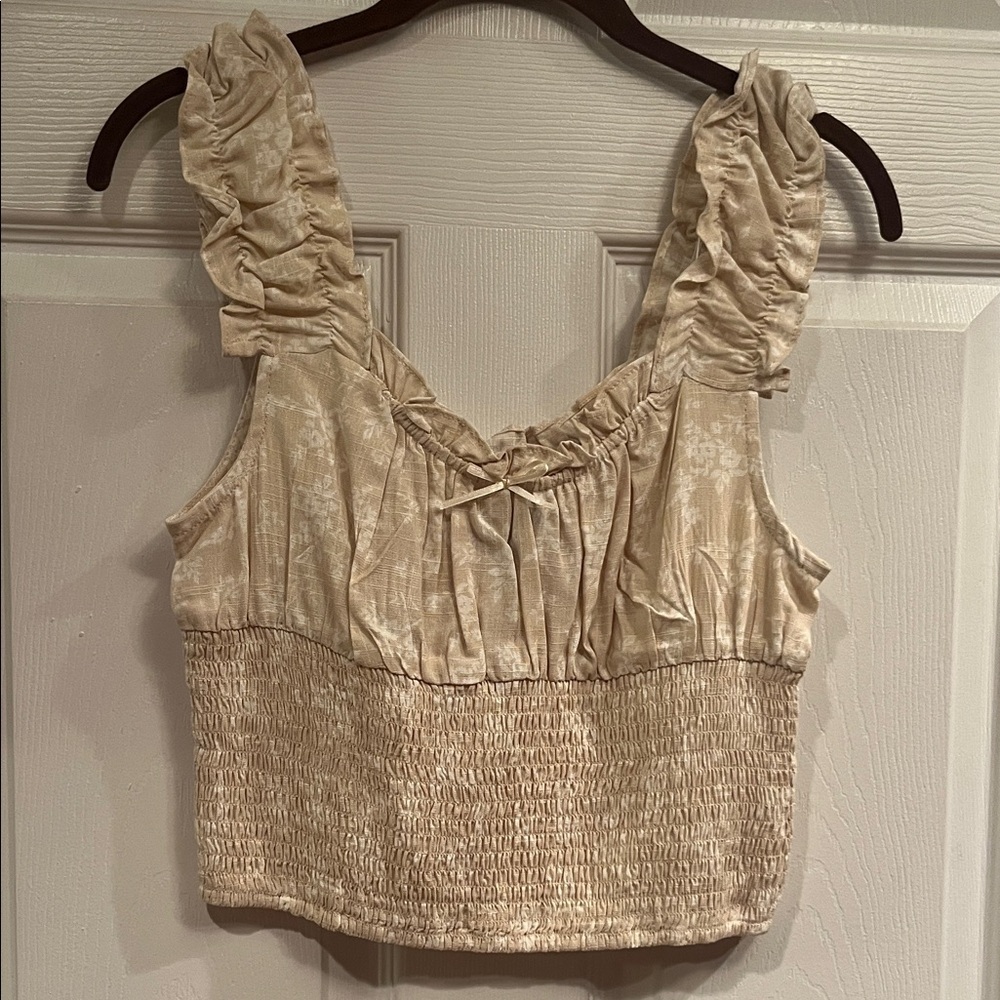 Love Tree Beige Ruffled Sleeveless Top